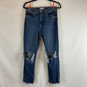 L'Agence Jeans 28 Blue Distressed Destroyed Raw Hem Straight Leg